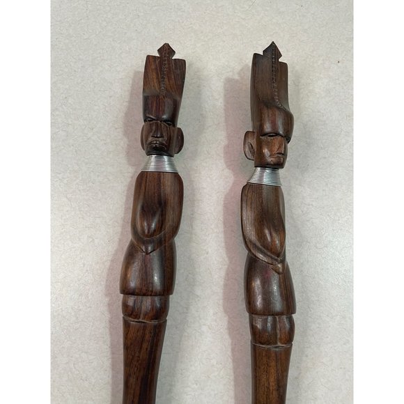 Hand Carved Wood Salad Spoon Fork Server Set African ? Ironwood - Picture 5 of 9